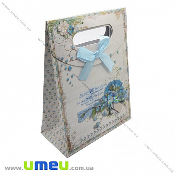 Подарочный пакет на липучке, Цветы, Голубой, 16х12х6 см, 1 шт (UPK-014790)
