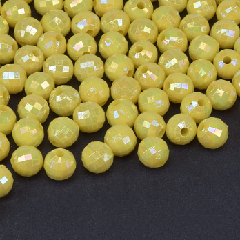 Бусины пластиковые радужные, Круглые граненые, 6 мм, Желтые (BUS-059579)