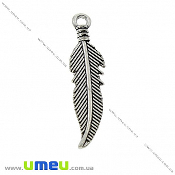 [Архів] Підвіска металева Перо (двухстор.), Античне срібло, 27х6 мм (POD-007934)