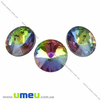 Ріволі скляний, Круглий гранований, 10 мм, Різнобарвний (KAB-031343)