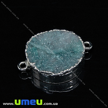 Конектор з натурального каменю Друза Агата в металі, Зелений, 27х20 мм (POD-026074)