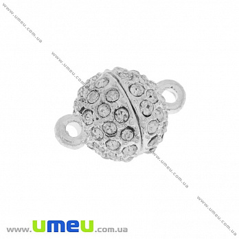 [Архів] Замок магнітний зі стразами, 16х10 мм, Світле срібло, Білі (ZAM-031245)