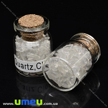 Бутылочка с крошкой натурального камня, Кварц прозрачный, 32х22 мм, 1 шт (POD-026062)