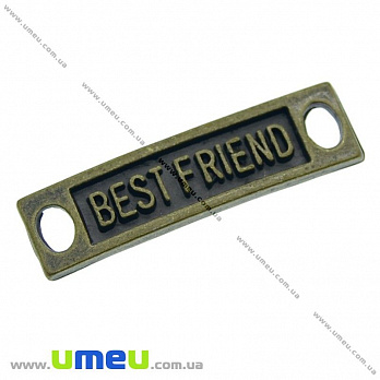 Коннектор-пластина металлический Best Friend, 34х9 мм, Античная бронза, 1 шт (KON-010899)