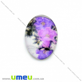 Кабошон скляний з принтом Квіти, 18х13 мм, Овал (KAB-013751)