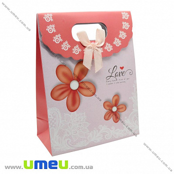 Подарунковий пакет на липучці, Квіти, Червоний, 16х12х6 см (UPK-020418)