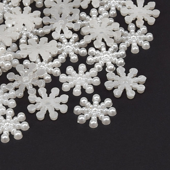 Кабошоны пластиковые, Снежинки, 14 мм, Белые (KAB-060895)