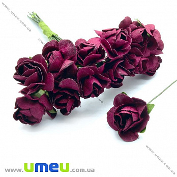 Роза бумажная, 15 мм, Бордовая, 1 шт (DIF-008406)