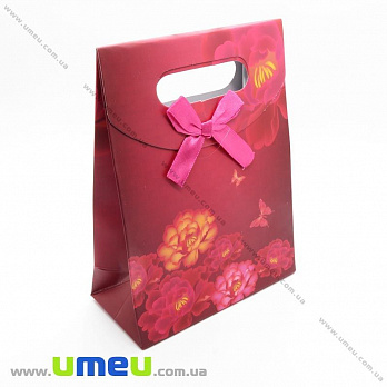 Подарочный пакет на липучке, Цветы, Бордовый, 16х12х6 см, 1 шт (UPK-014774)