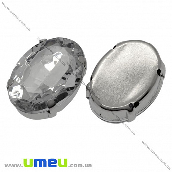 Ріволі пластиковий в цапах, Овал гранований, 18х13 мм, Прозорий (KAB-009599)