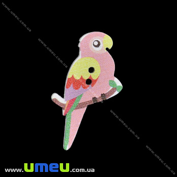 Декоративный пришивной элемент Попугай, 34х20 мм, Розовый, 1 шт (DIF-033496)