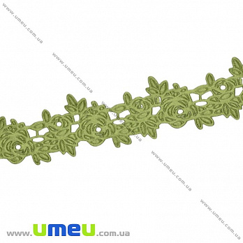 Тесьма тисненая Розочки, 20 мм, Оливковая, 1 м (LEN-025676)