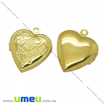Медальон Сердце с розой, Золото, 22х19 мм, 1 шт (POD-020116)