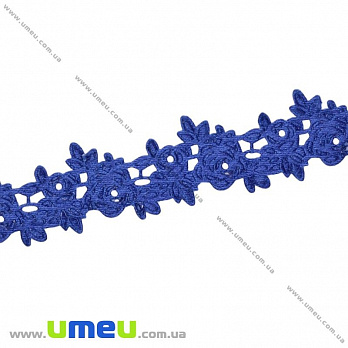 Тесьма тисненая Розочки, 20 мм, Синяя, 1 м (LEN-025672)