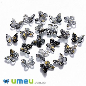 Подвеска стеклянная Бабочка, Черная, 11х9,5х3 мм, 1 шт (POD-043638)
