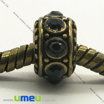 [Архів] Намистина PANDORA мет. зі стразами, 10х6 мм, Чорна, Антична бронза (BUS-004246)