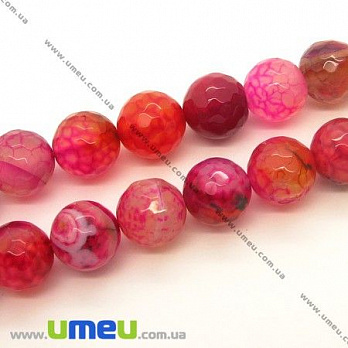[Архів] Намистина натуральний камінь Агат Вени дракона рожевий, 10 мм, Кругла гранована (BUS-006813)