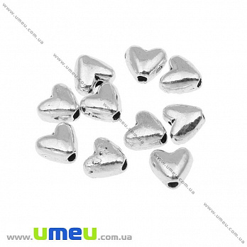 [Архів] Намистина мет. Серце, 6х5 мм, Античне срібло (BUS-001808)