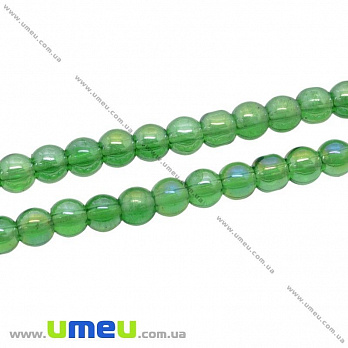 Бусина стеклянная Круглая, 4 мм, Зеленая АВ, 1 низка (BUS-032622)