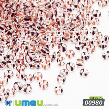 Бісер чеський №893/00980, Прозорий у червоно-коричневу смужку, 10/0 (BIS-043992)