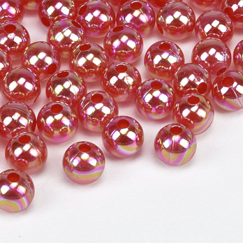 Намистини для сумок ОПТ, Акрилові, Прозорі райдужні, Круглі, 8 мм, Червоні (BUS-059742)