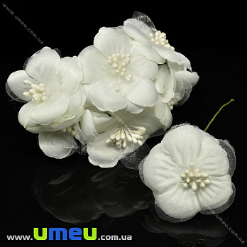 Цветок тканевый с фатином, 55 мм, Белый, 1 шт (DIF-033199)