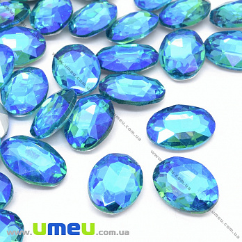 Ріволі скляний, Овал гранований, Райдужний, 18х13 мм, Блакитний АВ (KAB-033990)