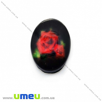 Кабошон скляний з принтом Квіти, 18х13 мм, Овал (KAB-013745)