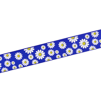 Репсова стрічка з малюнком Ромашки, 25 мм, Синя (LEN-054886)