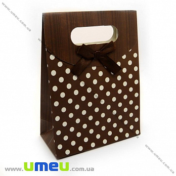 Подарунковий пакет на липучці, В горошок, Коричневий, 16х12х6 см (UPK-009697)