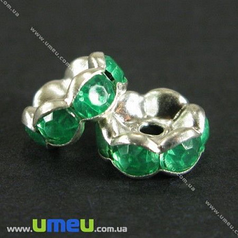 [Архів] Розділювач 8 мм, Срібло, Стрази пластикові салатові (OBN-000601)