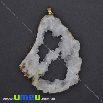 Підвіска з натурального каменю, Друза агату, Сіра, 88х64 мм (POD-036545)