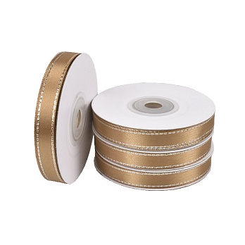 Атласна стрічка з люрексом, 10 мм, Коричнева зі сріблом (LEN-061075)