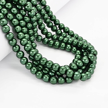 Намистини скляні Перли, 8 мм, Зелені, Круглі (BUS-052125)