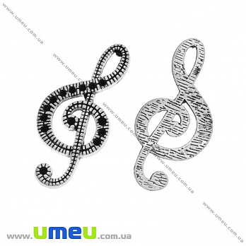 [Архів] Підвіска металева Скрипковий ключ, Античне срібло, 32х15 мм (POD-028326)