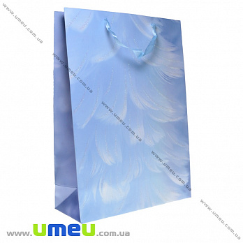 Подарунковий пакет Пір'я, 42х30х12 см, Блакитний (UPK-035659)