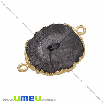 Коннектор из натурального камня Друза Агата в металле, Черный, 31х21 мм, 1 шт (POD-036971)