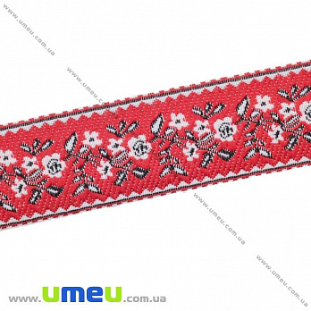 Тесьма с украинским орнаментом, 30 мм, Красная, 1 м (LEN-010380)