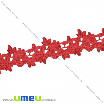 Тесьма тисненая Розочки, 20 мм, Красная, 1 м (LEN-025665)