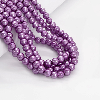 Намистини скляні Перли, 8 мм, Бузкові, Круглі (BUS-052126)