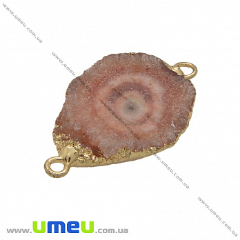 Коннектор из натурального камня Друза Агата в металле, Розовый, 34х23 мм, 1 шт (POD-036988)