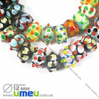 [Архів] Намистина Lampwork Мікс, 12х8 мм, Кругла плоска (BUS-002480)