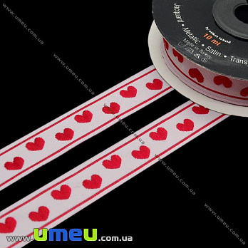 Тесьма Fantastic сердечки, 17 мм, Красная, 1 м (LEN-010936)