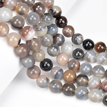 Намистини Агат сіро-коричневий, Натур. камінь, 10 мм, 38 см, Круглі (BUS-049749)