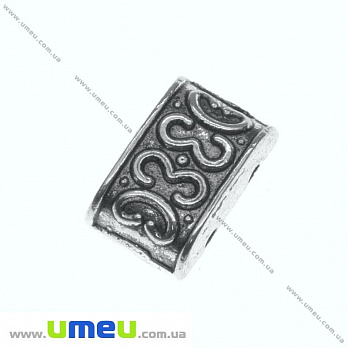 Разделитель металлический на 2 отверстия, Античное серебро, 13х8 мм, 1 шт (KON-007325)
