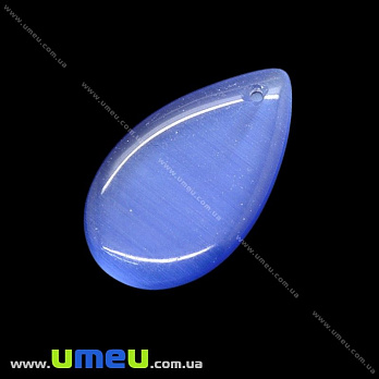 Подвеска стеклянная Капля Кошачий глаз, Синяя, 25х14 мм, 1 шт (POD-000527)