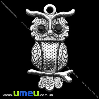 [Архів] Підвіска металева Сова, Античне срібло, 31х17 мм (POD-002600)