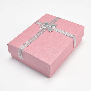 Подарункова коробочка Прямокутна з бантиком, 9х7х2,5 см, Рожева (UPK-042826)