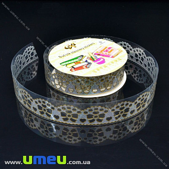 Декоративний скотч мереживний, Сріблястий, Бантики, 15 мм (DIF-017892)