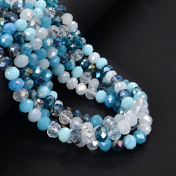 Намистини ронделі, 8х6 мм, Мікс блакитний (BUS-052163)